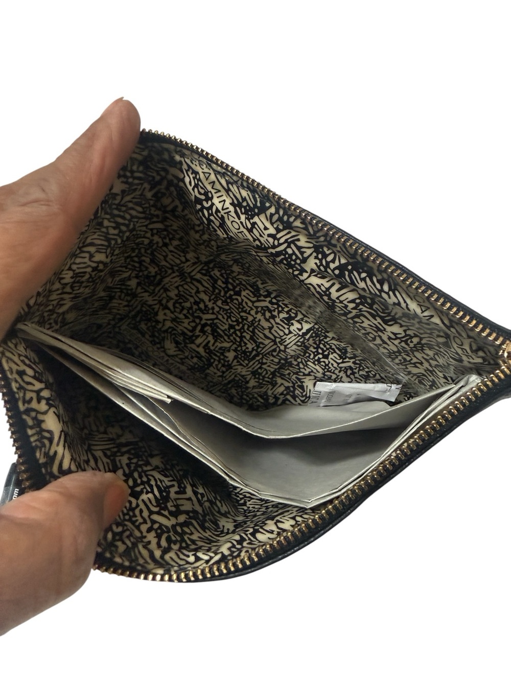 Black Leather Zip Pouch with Gold Plate - Picture 6 of 7